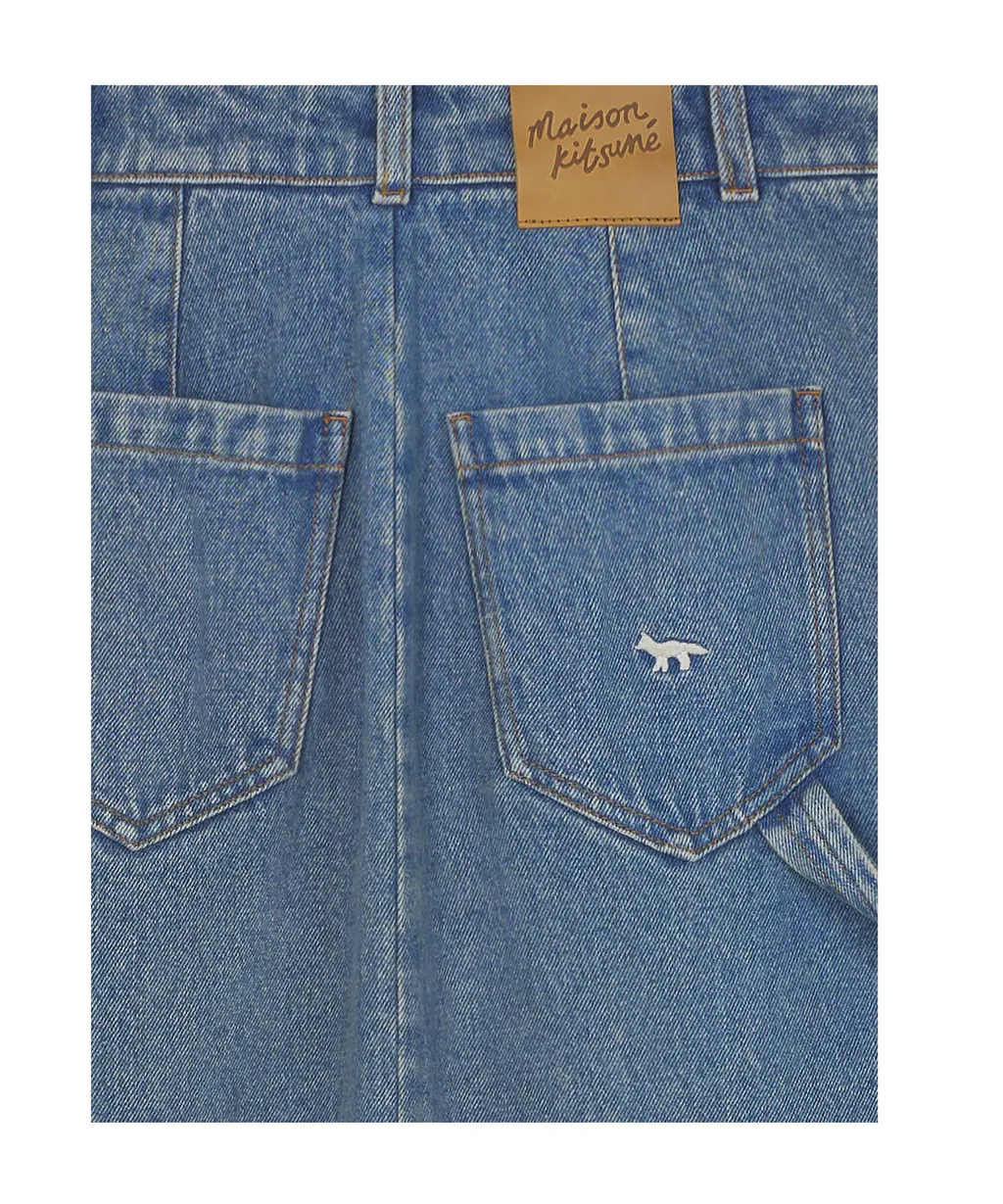Logo-Embroidered A-Line Denim Midi Skirt