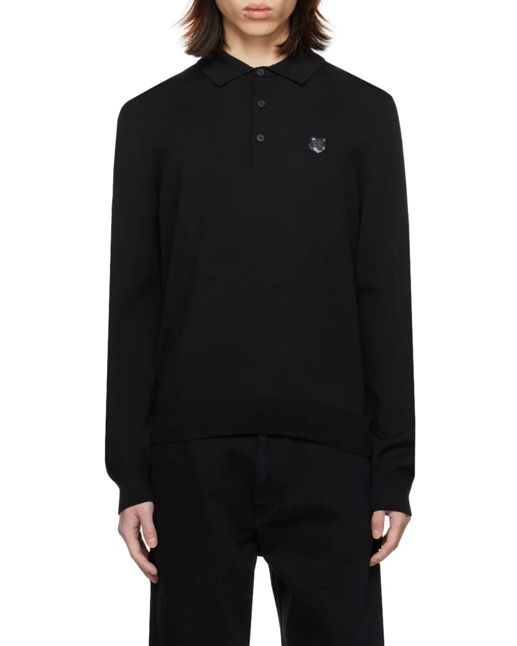 Fox Head Patch Fine-Knit Polo Shirt