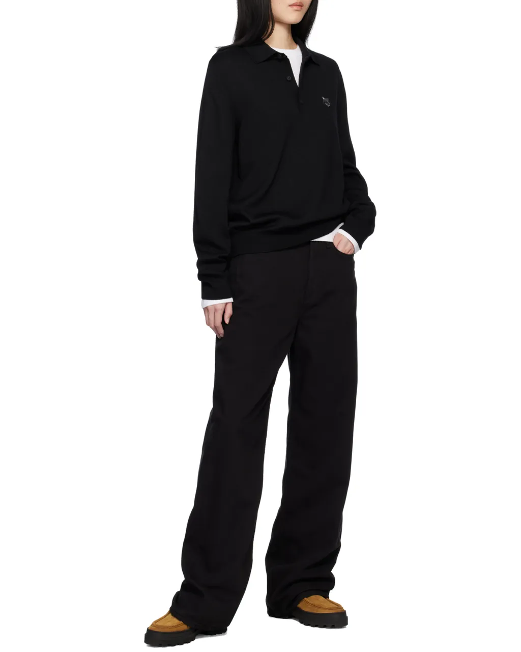 Fox Head Patch Fine-Knit Polo Shirt