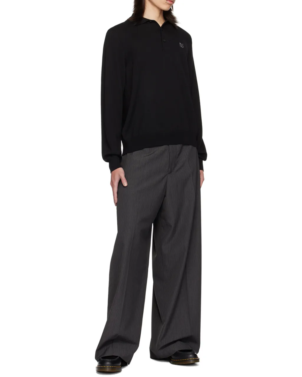 Fox Head Patch Fine-Knit Polo Shirt