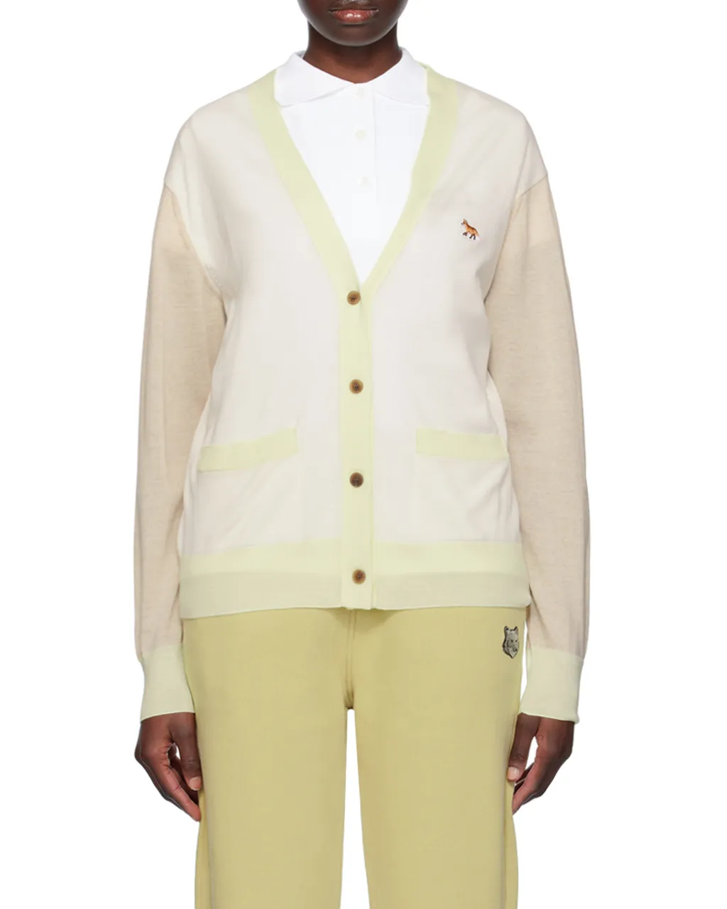 Baby Fox Patch Color Block Knit Cardigan