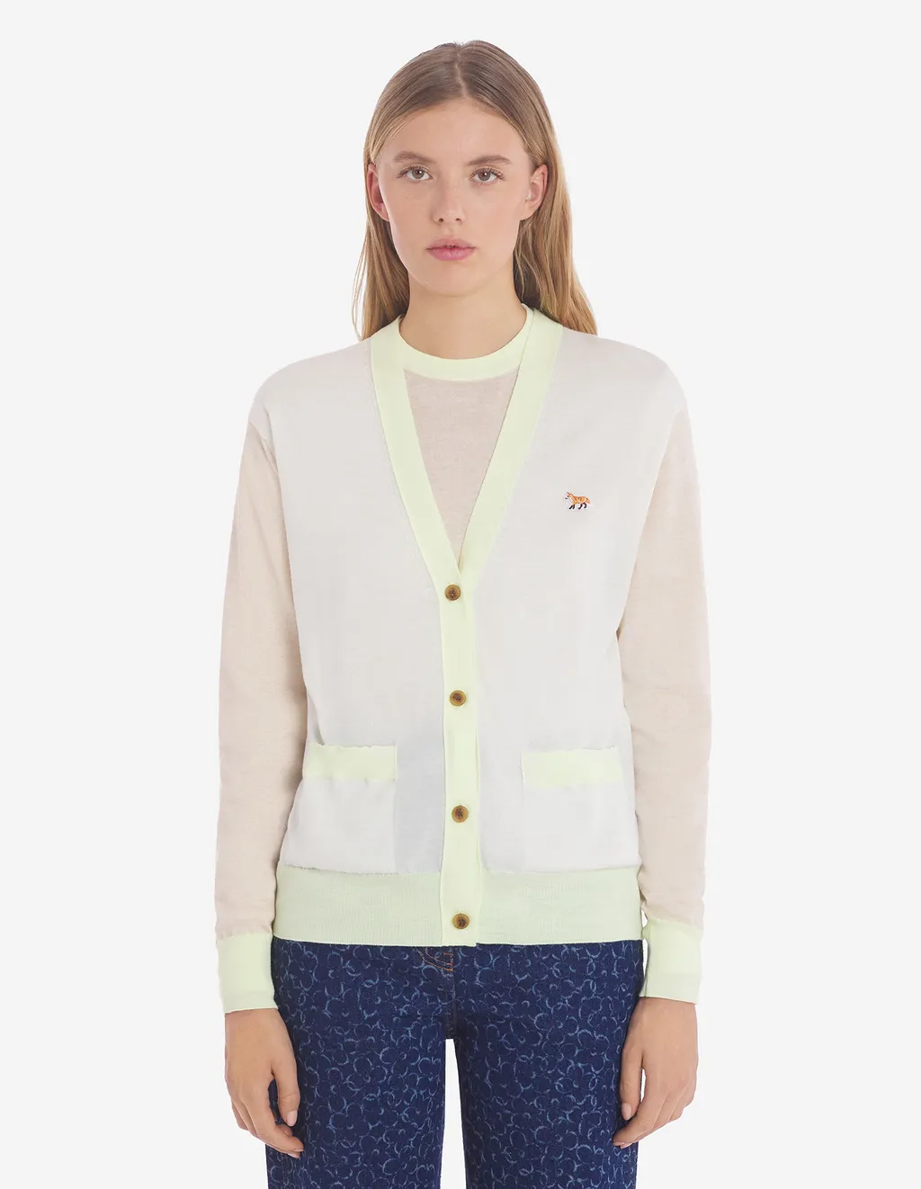 Baby Fox Patch Color Block Knit Cardigan