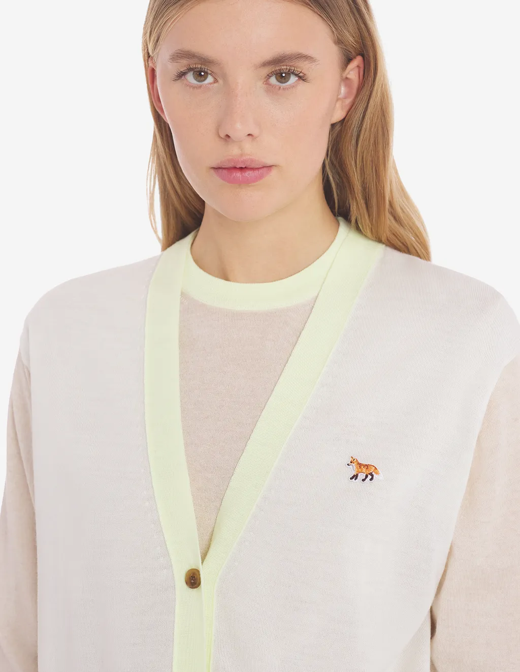Baby Fox Patch Color Block Knit Cardigan