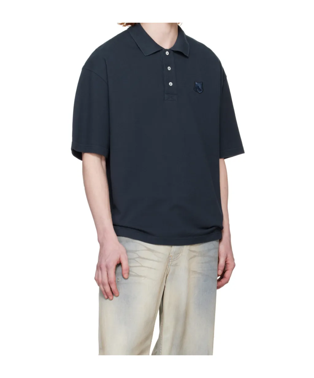 Bold Fox Head Patch Oversized Polo Shirt