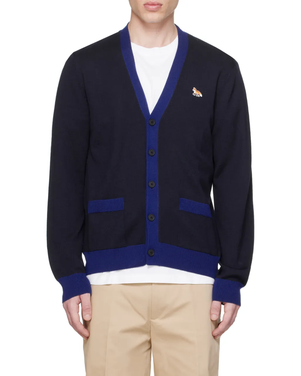 Baby Fox-Patch Button-Up Cardigan