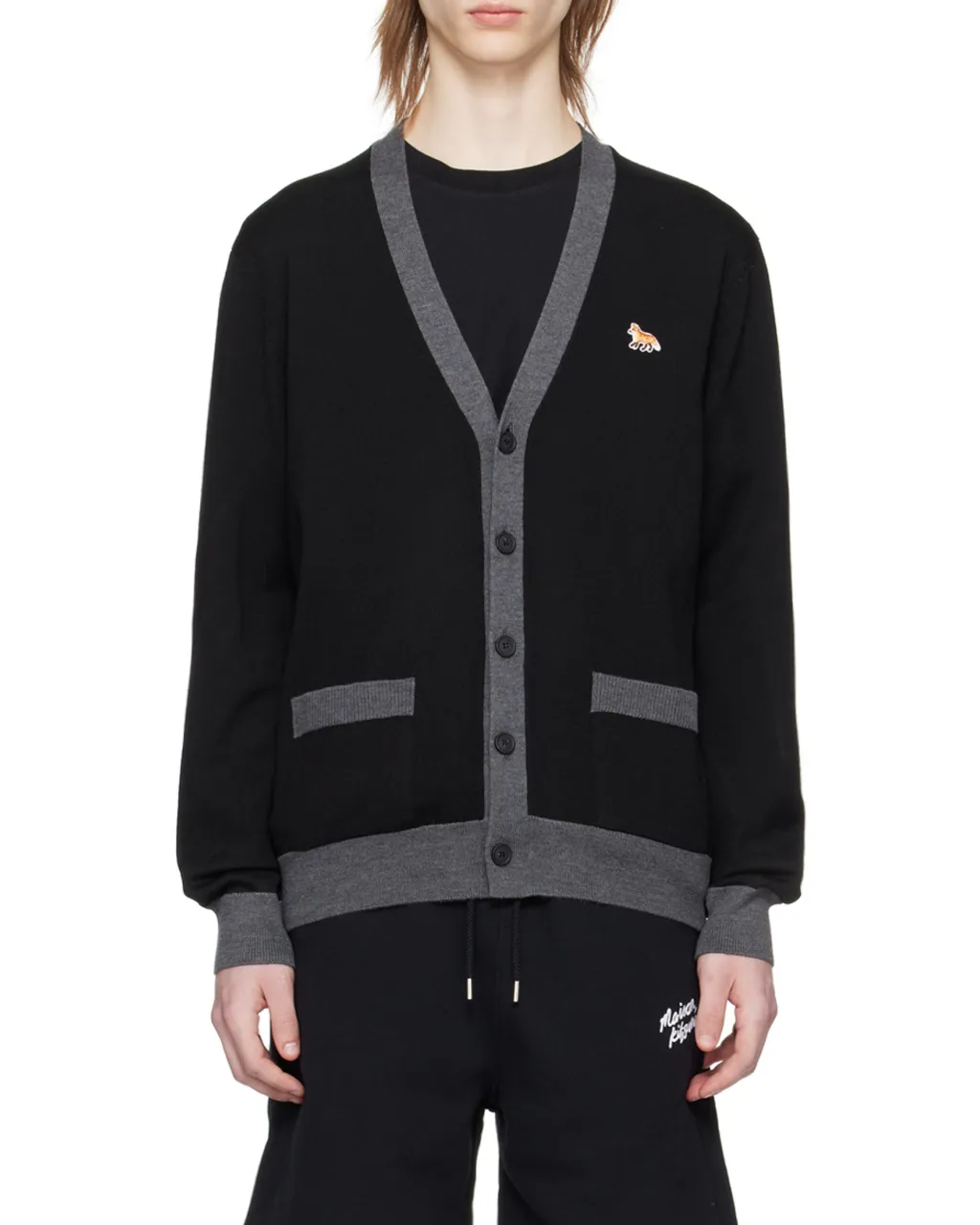 Baby Fox-Patch Button-Up Cardigan
