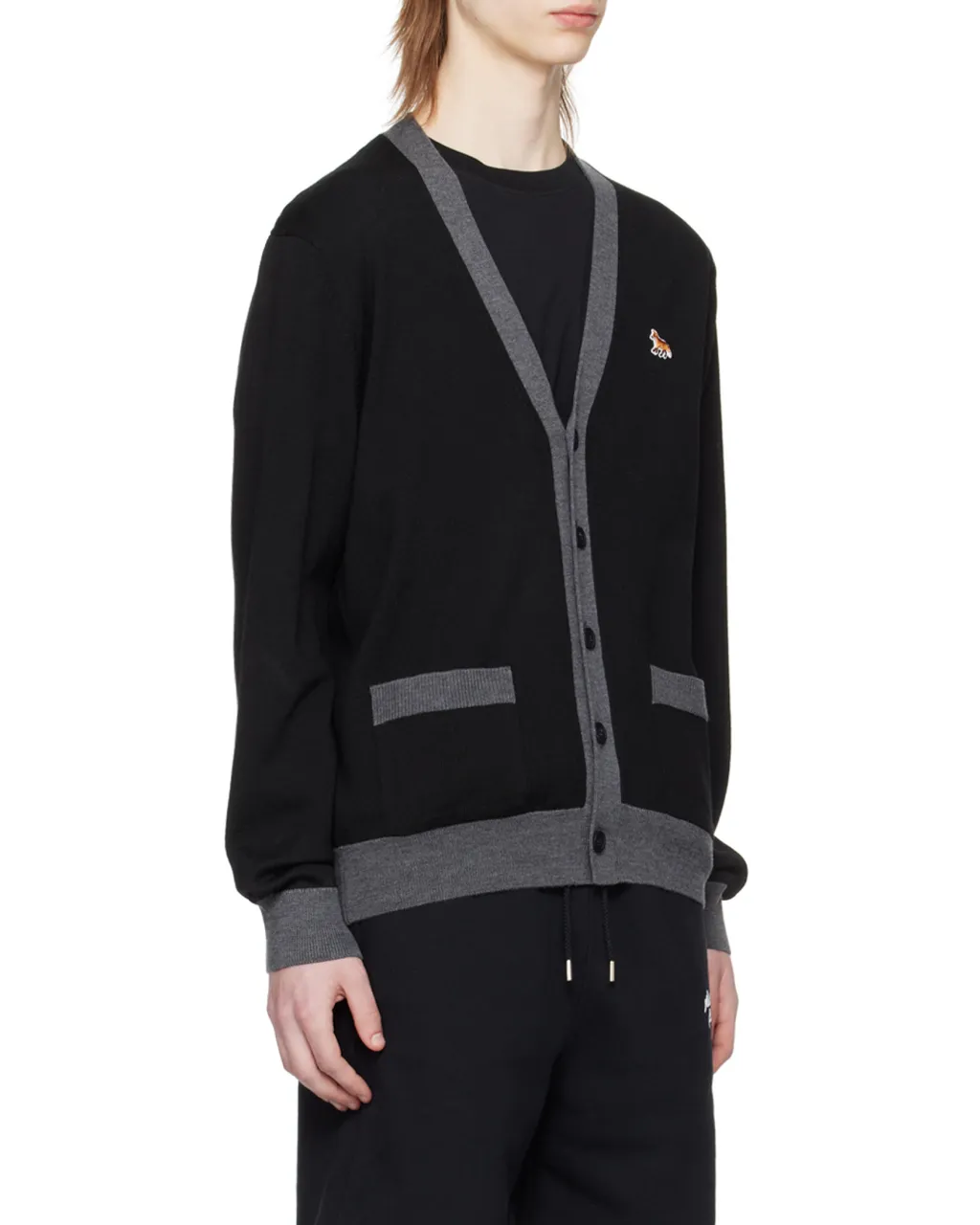 Baby Fox-Patch Button-Up Cardigan