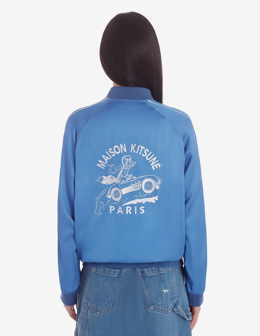Teddy Logo Embroidered Satin Bomber Jacket
