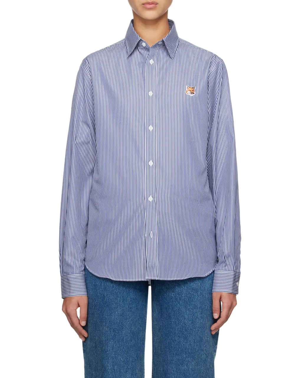 Fox Head Patch Striped Shirt