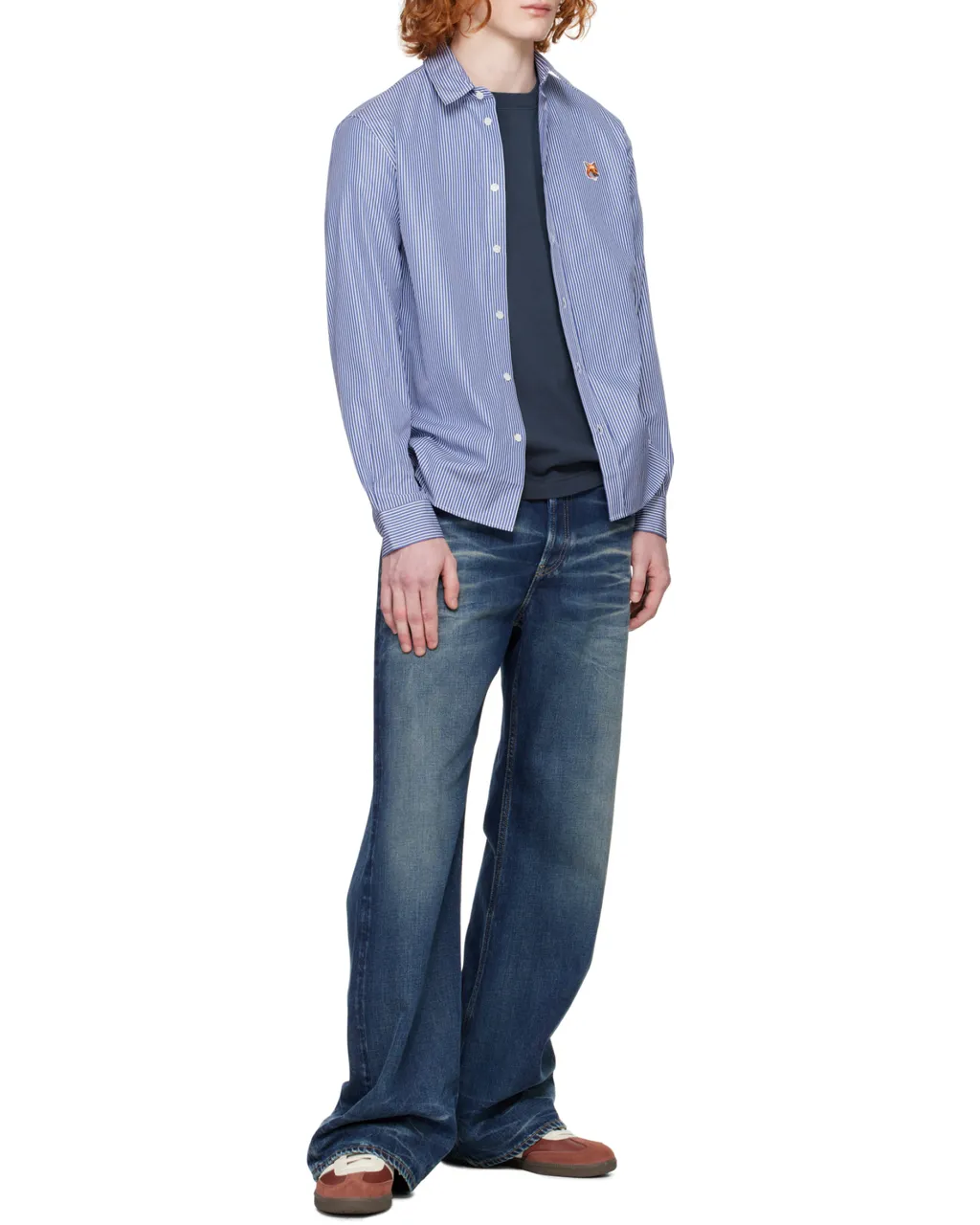 Fox Head Patch Striped Shirt
