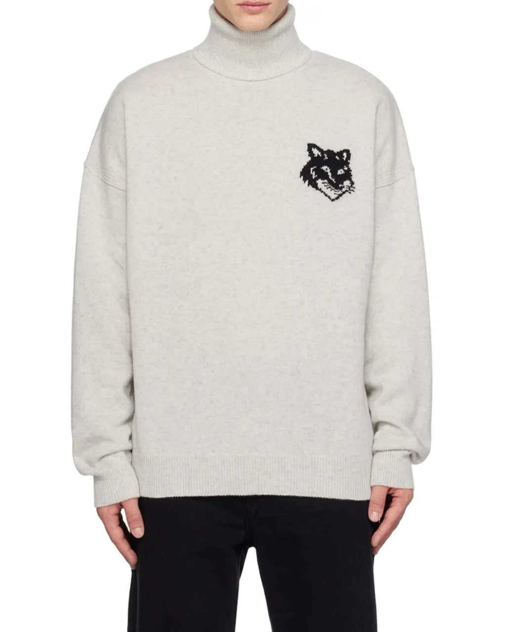 Roll-Neck Fox Head Intarsia-Knit Jumper