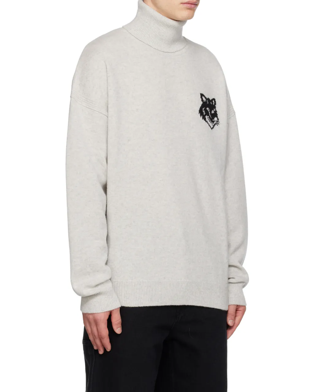 Roll-Neck Fox Head Intarsia-Knit Jumper