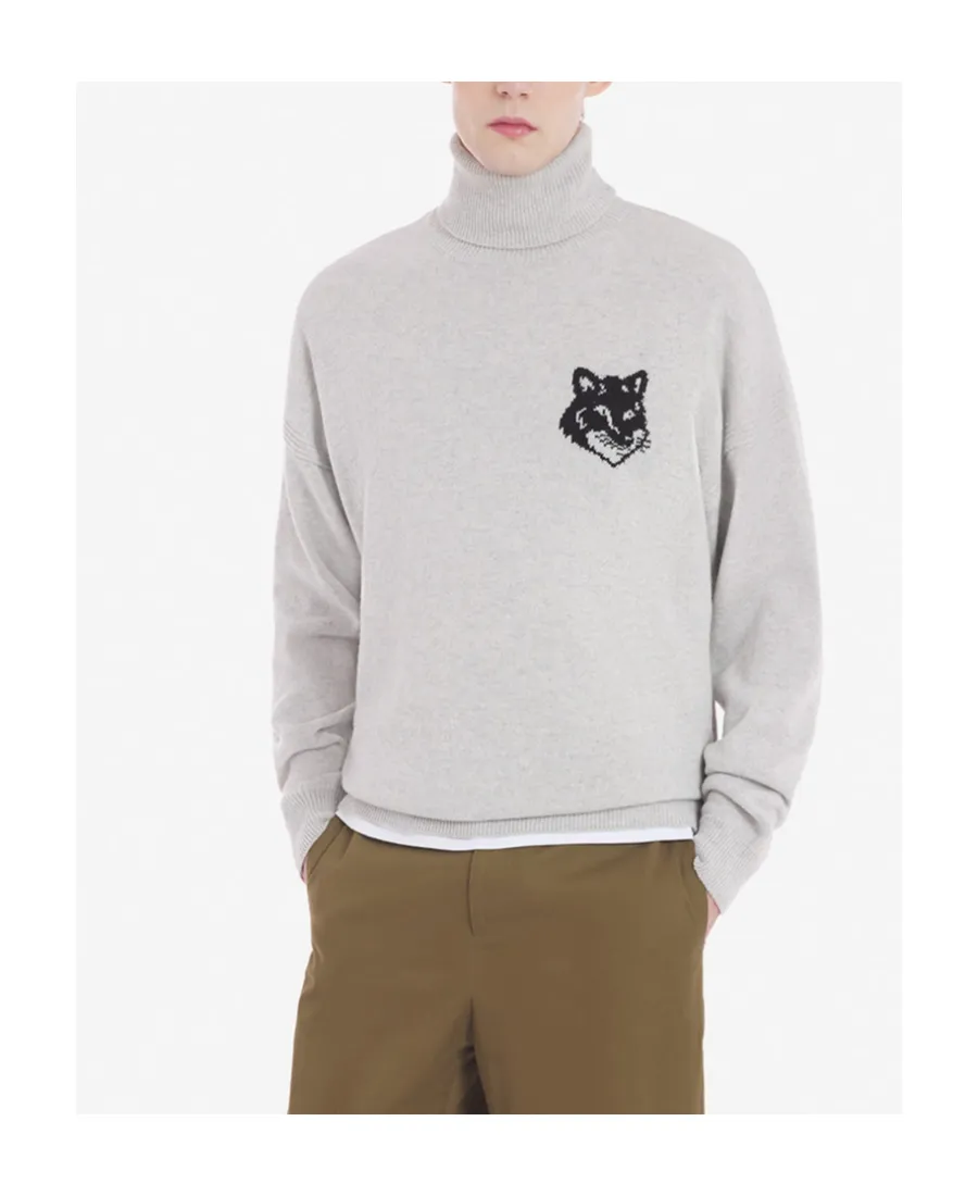 Roll-Neck Fox Head Intarsia-Knit Jumper