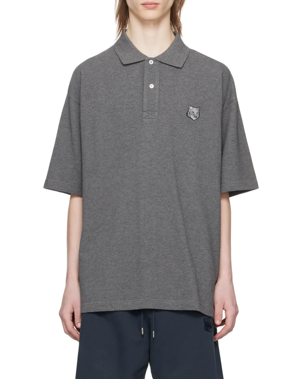 Bold Fox Head Patch Oversized Polo Shirt