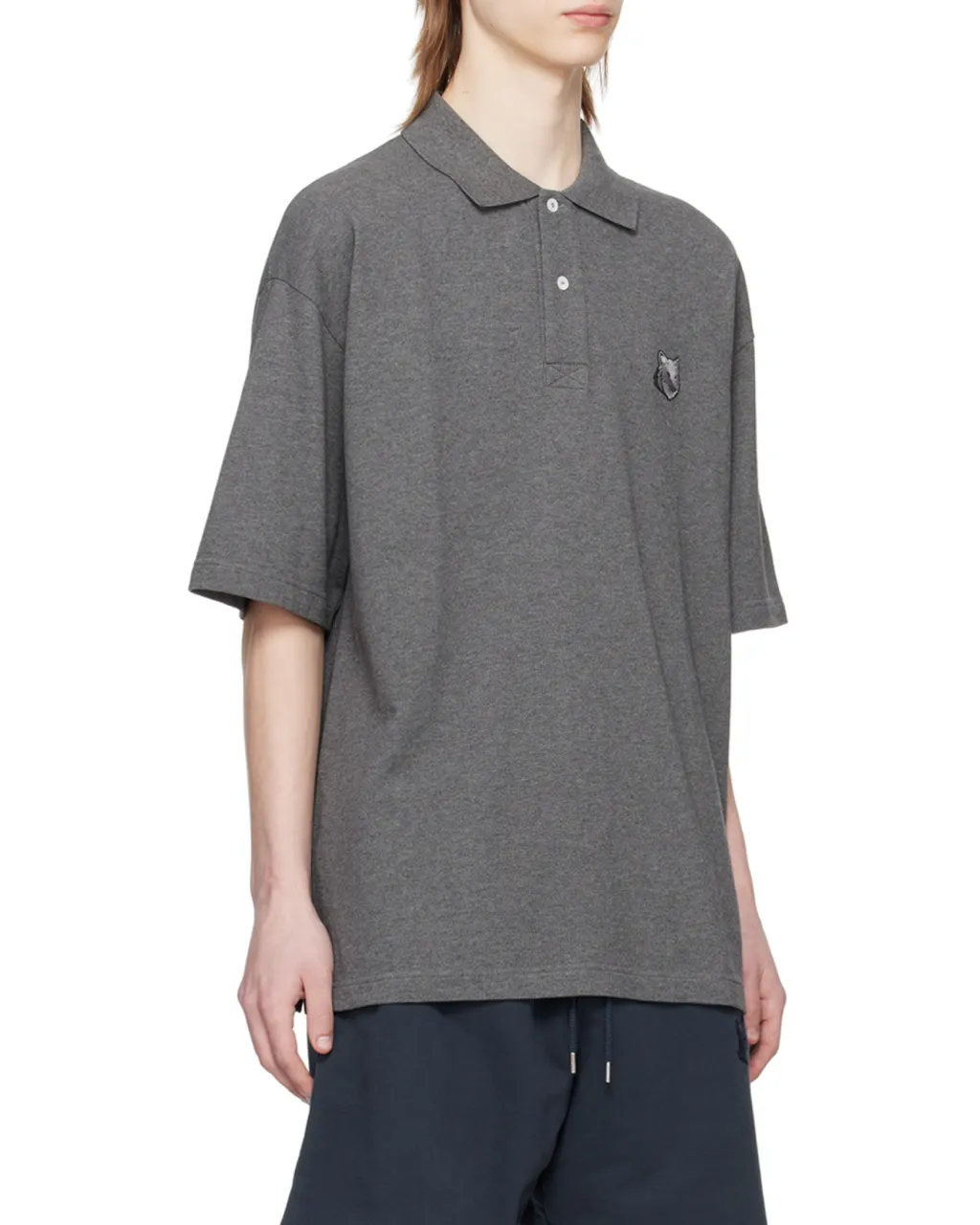 Bold Fox Head Patch Oversized Polo Shirt
