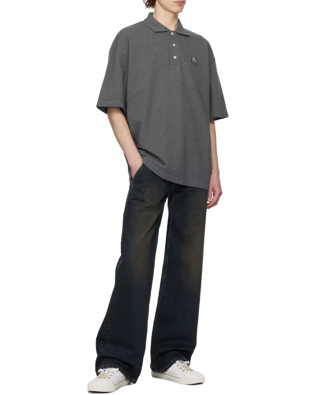 Bold Fox Head Patch Oversized Polo Shirt