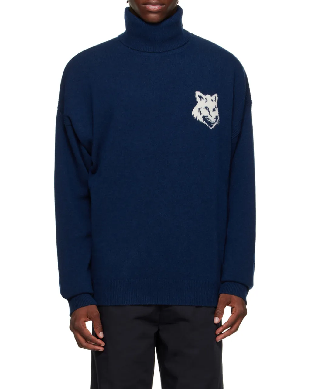 Roll-Neck Fox Head Intarsia Knit Jumper