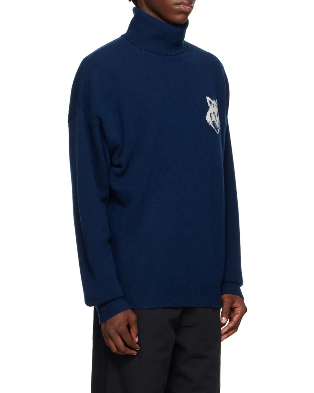 Roll-Neck Fox Head Intarsia Knit Jumper