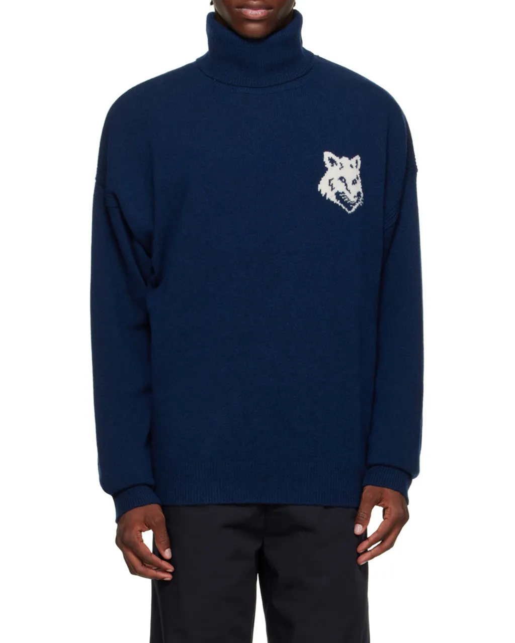 Roll-Neck Fox Head Intarsia Knit Jumper
