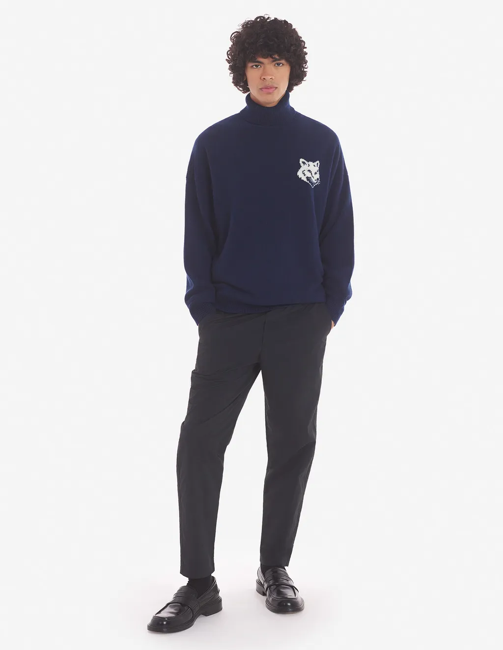 Roll-Neck Fox Head Intarsia Knit Jumper