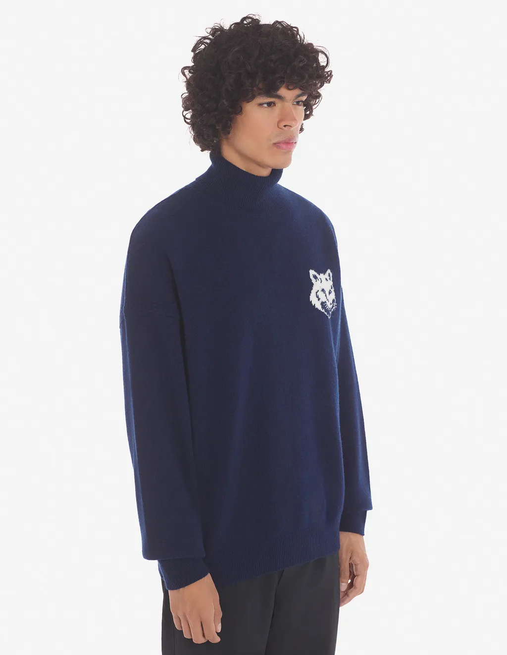 Roll-Neck Fox Head Intarsia Knit Jumper
