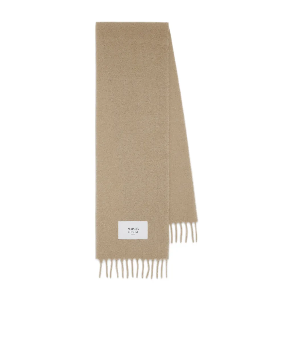 Logo Patch Fringed Knit Scarf