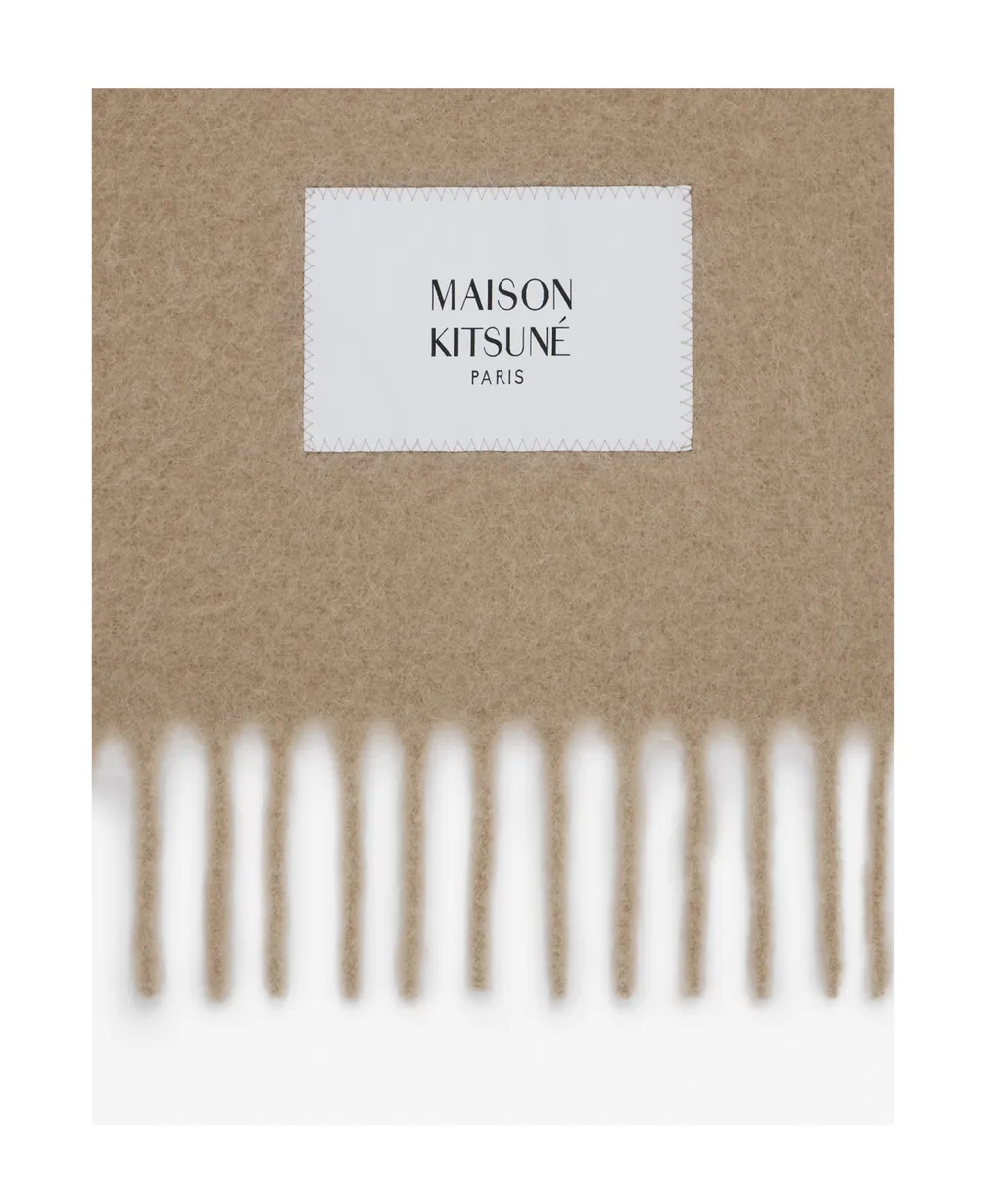 Logo Patch Fringed Knit Scarf