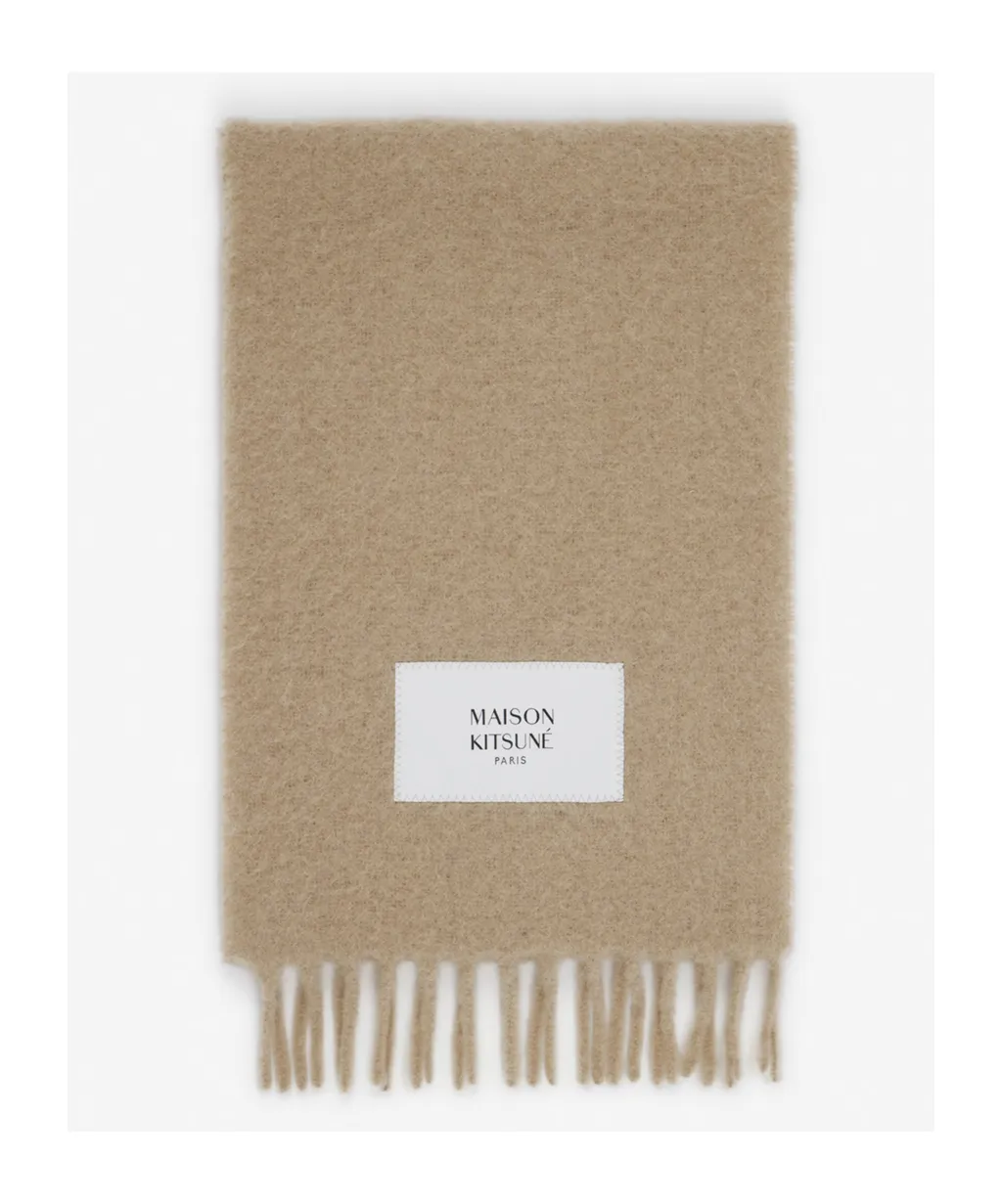 Logo Patch Fringed Knit Scarf