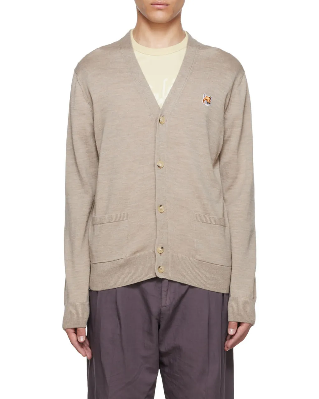 Fox-Patch Wool Cardigan