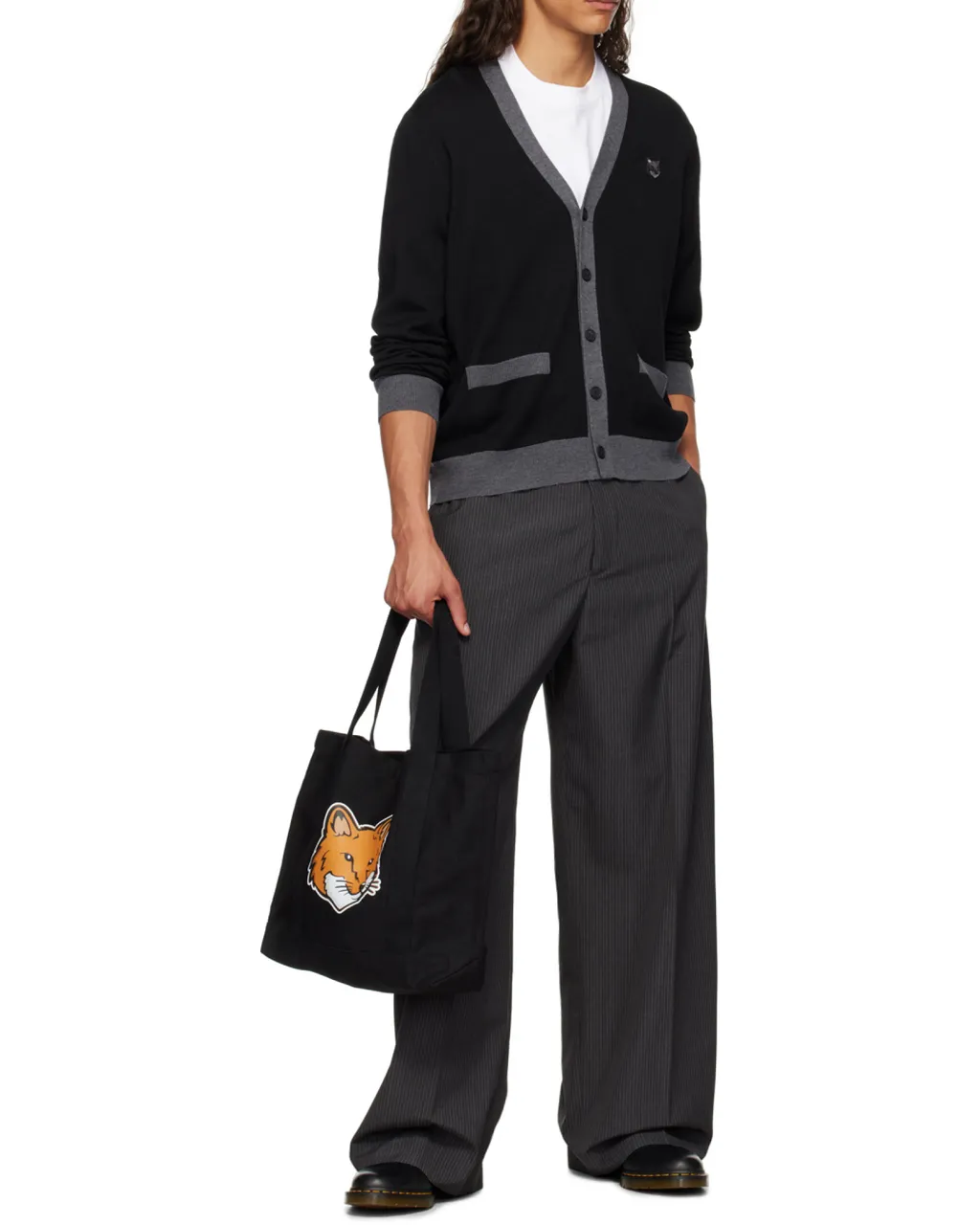 Bold Fox Head Patch V-Neck Cardigan