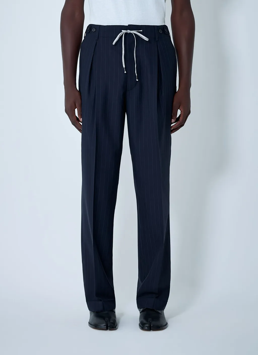Pinstripe Drawstring Pleated Trousers