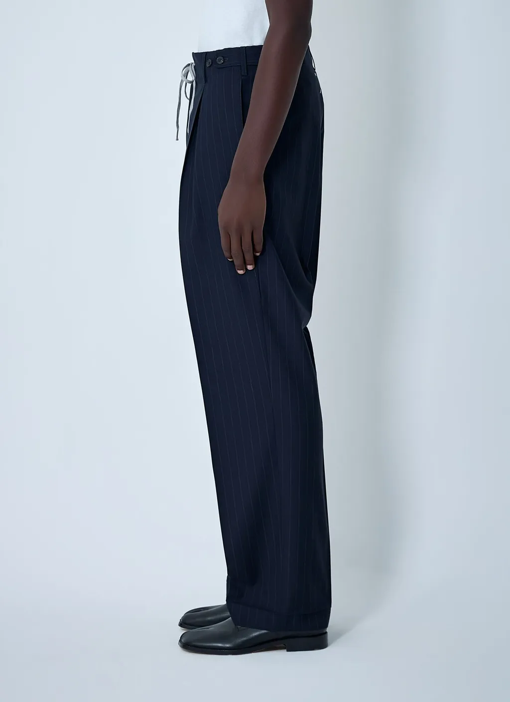 Pinstripe Drawstring Pleated Trousers