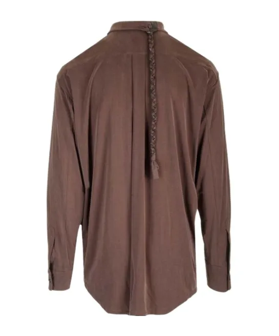 Braided-Strap Detailed Spread Collared Shirt