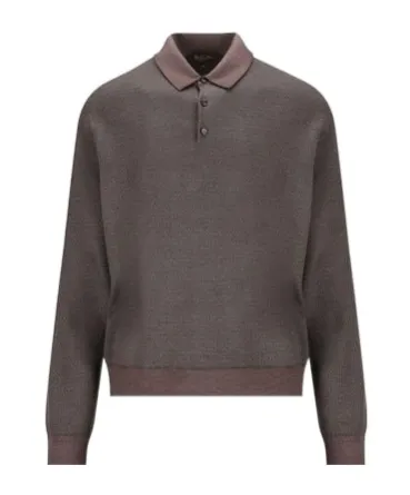 Long-Sleeved Buttoned Polo Shirt