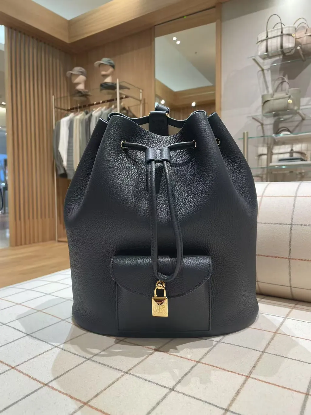 Drawstring Leather Backpack