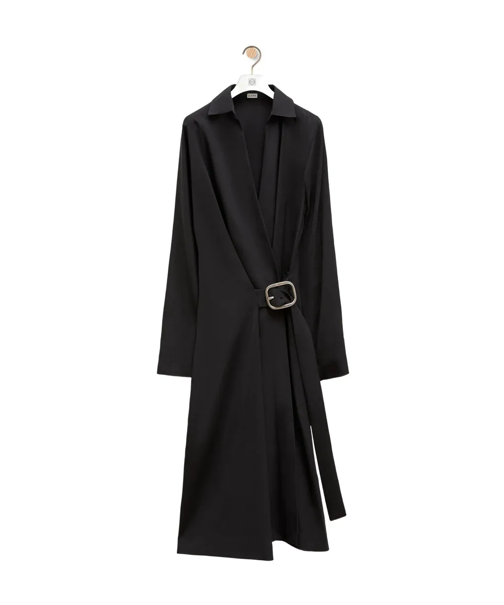 Long-Sleeved Belted Midi Dress