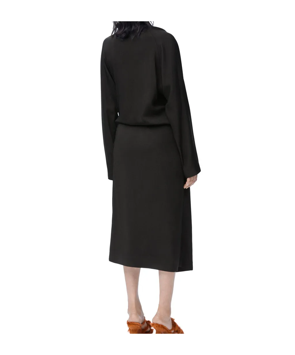 Long-Sleeved Belted Midi Dress
