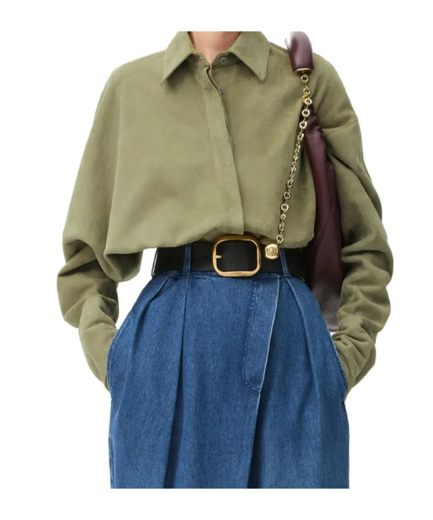 Draped Shirt In Suede Lambskin
