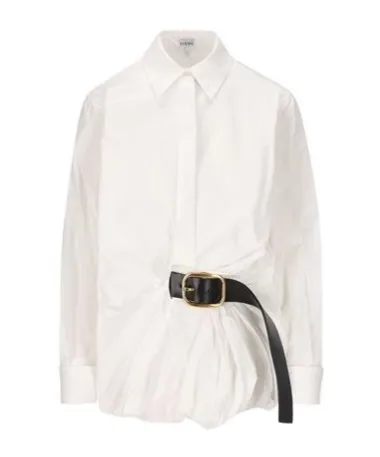 Belt-Detailed Striped Shirt