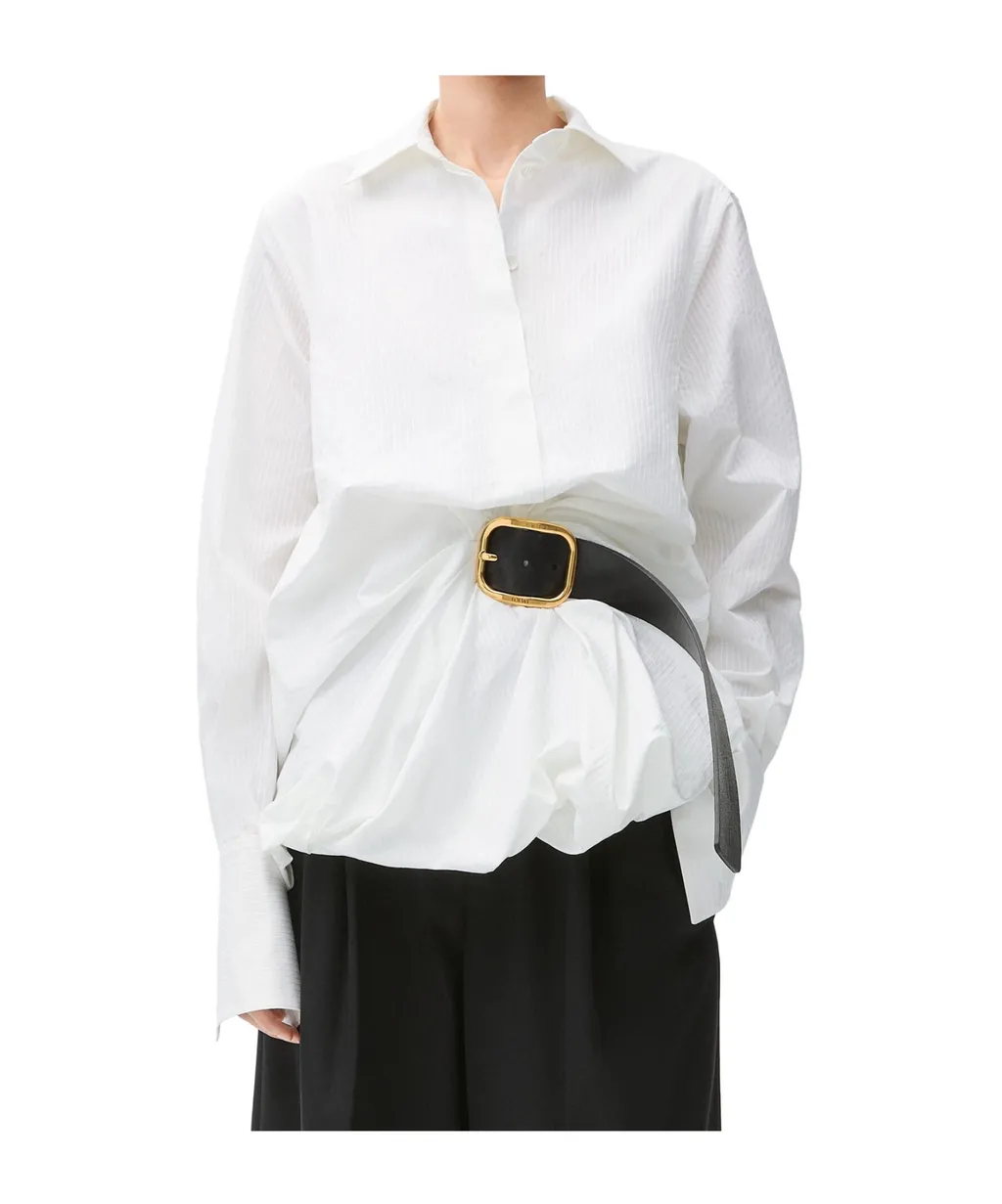 Belt-Detailed Striped Shirt