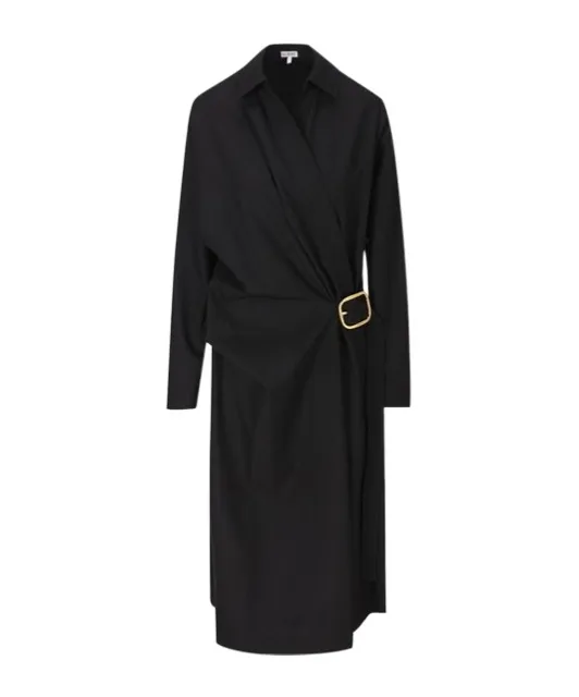 Buckle Detailed Gathered Midi Dress