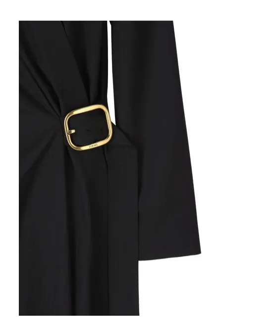 Buckle Detailed Gathered Midi Dress