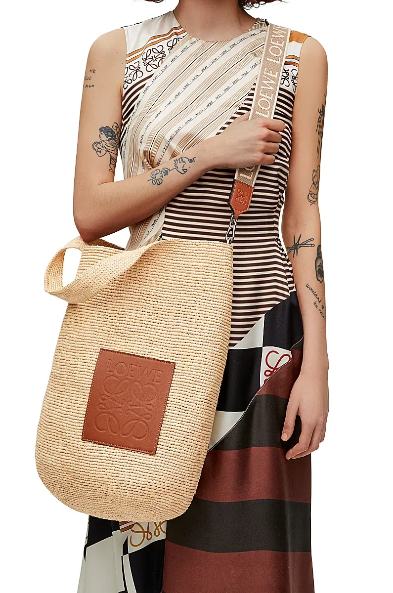 Large Slit Bag In Raffia And Calfskin