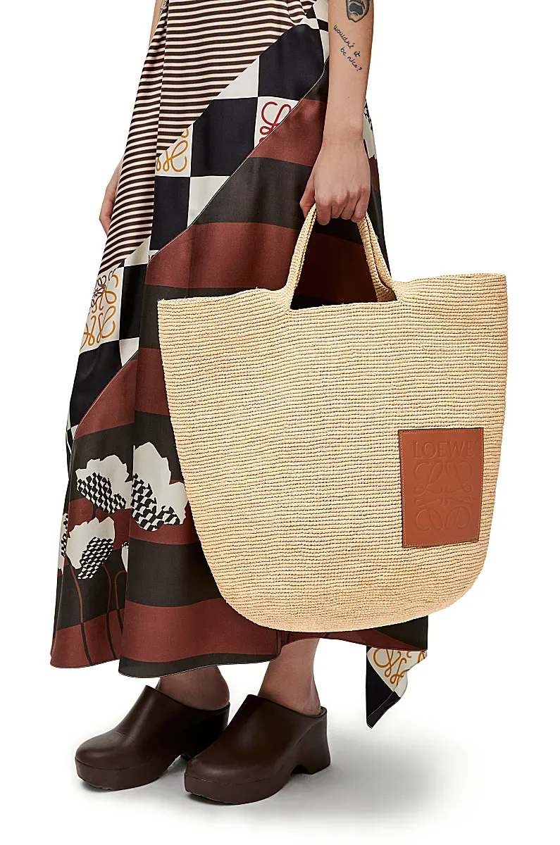Large Slit Bag In Raffia And Calfskin