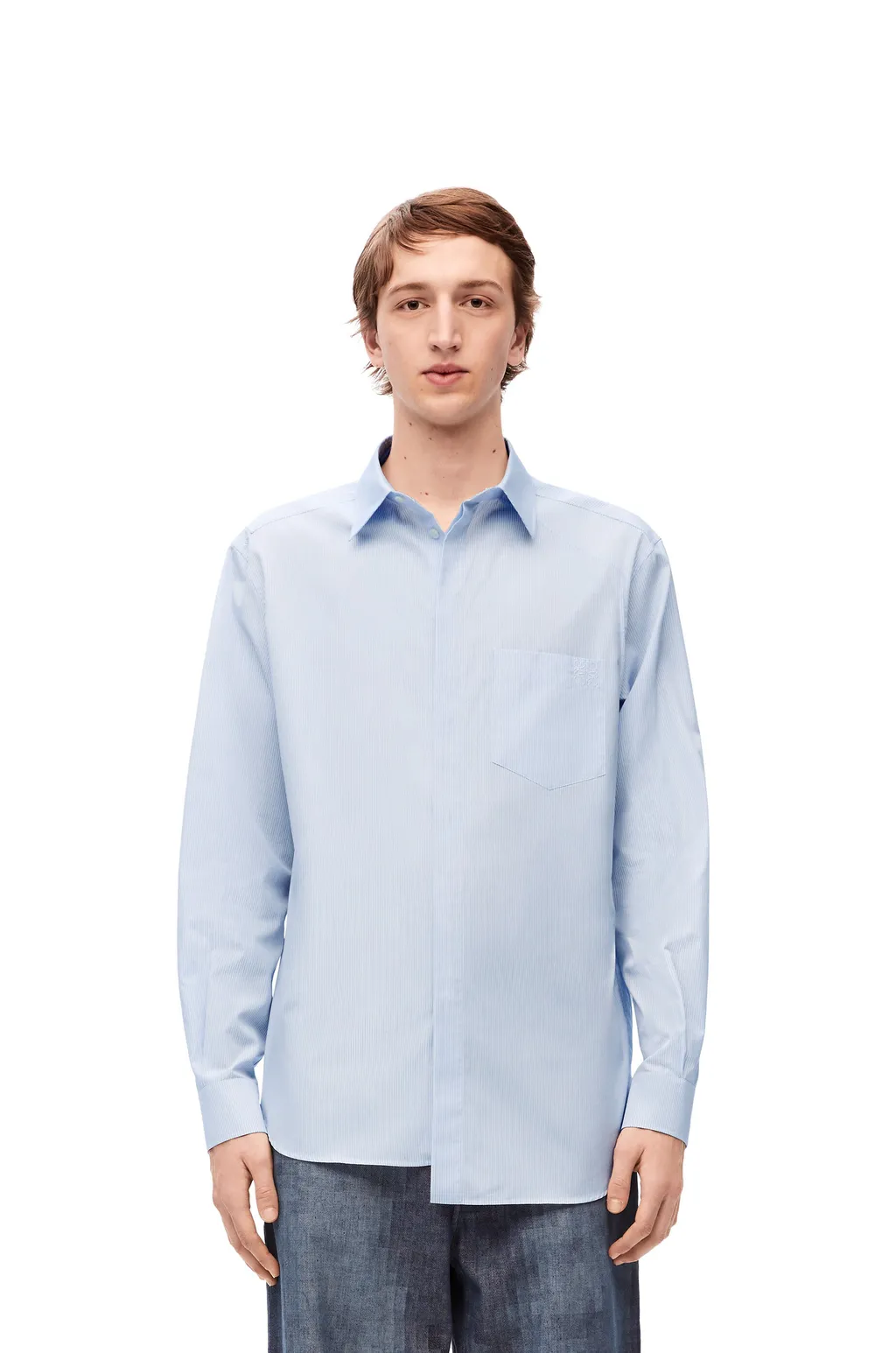 Pinstriped Asymmetric Button-Up Shirt