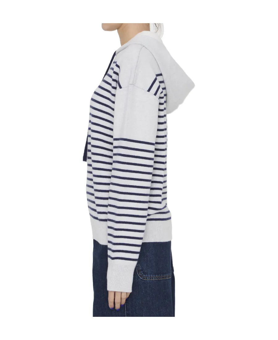 Striped Drawstring Knitted Hoodie