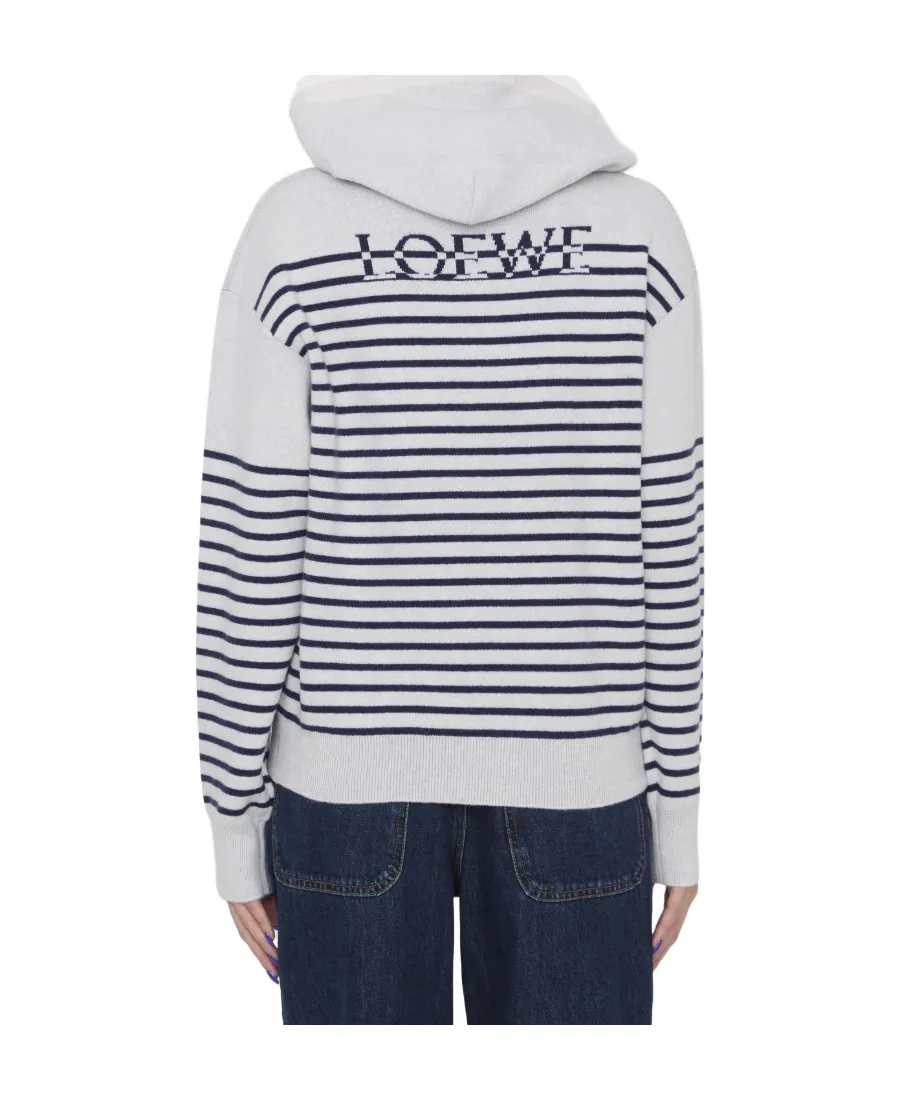 Striped Drawstring Knitted Hoodie