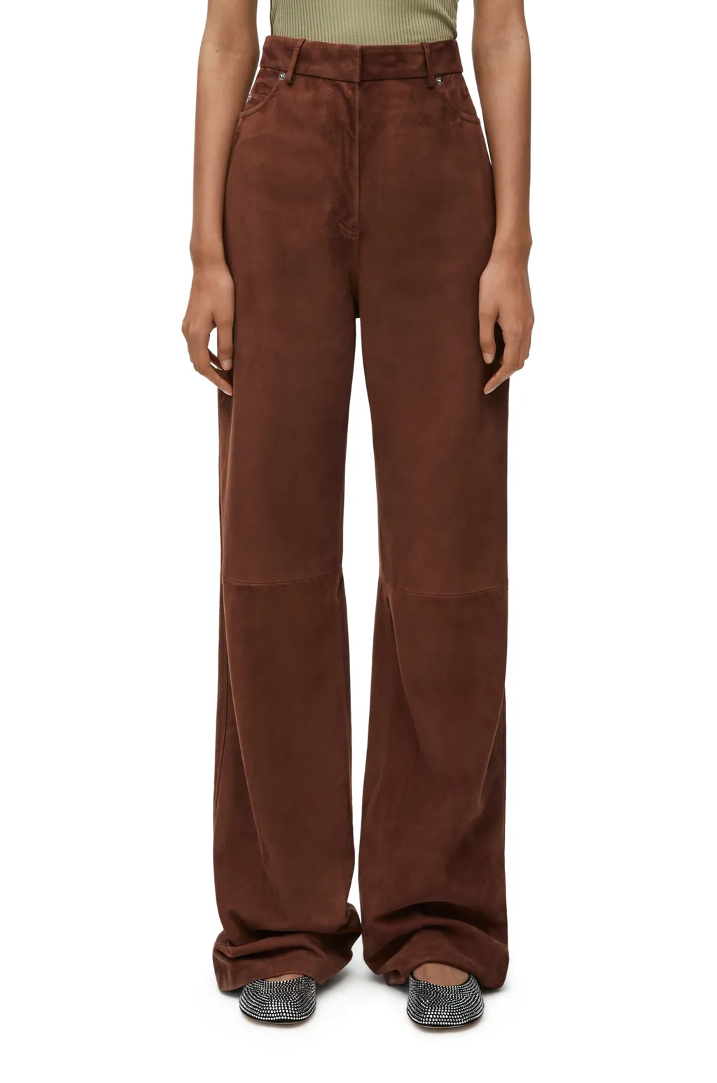 High Waisted Trousers In Suede
