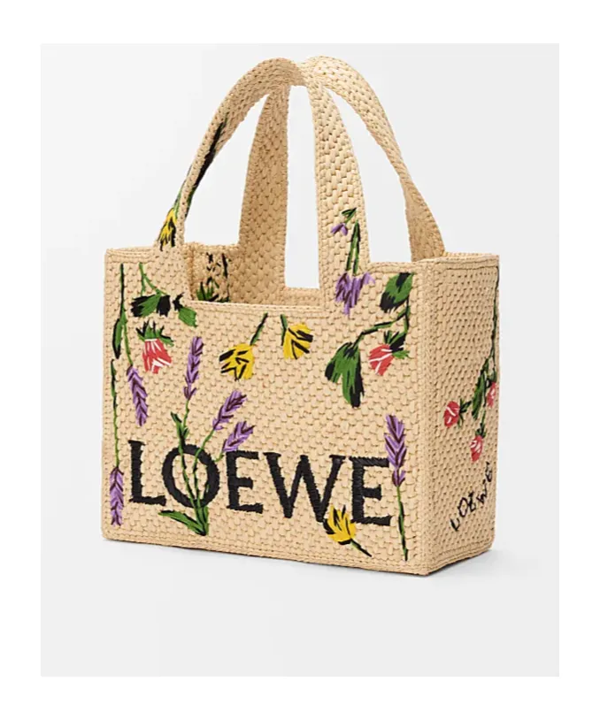 Small Loewe Font Tote In Raffia