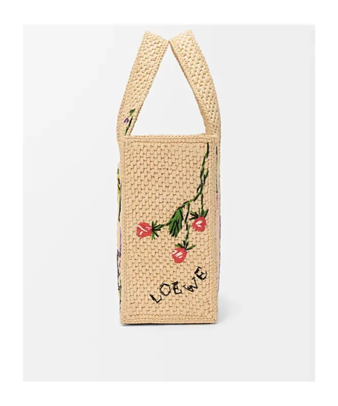 Small Loewe Font Tote In Raffia